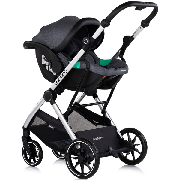 Cărucior 3 in 1 Chipolino Aurora, 0-4 ani, 22 kg, landou, parte sport reversibila, scaun auto i Size, pliabil culoare charcoal