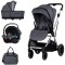Cărucior 3 in 1 Chipolino Aurora, 0-4 ani, 22 kg, landou, parte sport reversibila, scaun auto i Size, pliabil culoare charcoal