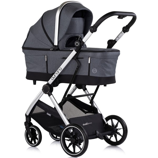 Cărucior 3 in 1 Chipolino Aurora, 0-4 ani, 22 kg, landou, parte sport reversibila, scaun auto i Size, pliabil culoare charcoal