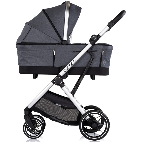 Cărucior 3 in 1 Chipolino Aurora, 0-4 ani, 22 kg, landou, parte sport reversibila, scaun auto i Size, pliabil culoare charcoal