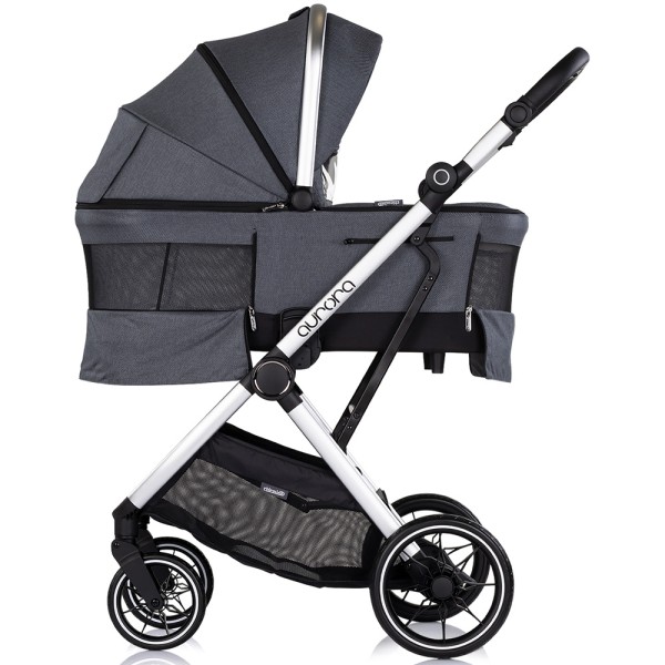 Cărucior 3 in 1 Chipolino Aurora, 0-4 ani, 22 kg, landou, parte sport reversibila, scaun auto i Size, pliabil culoare charcoal