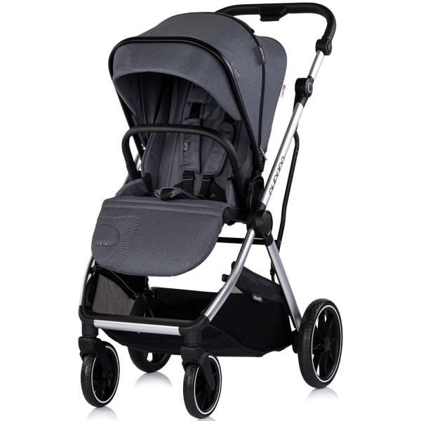 Cărucior 3 in 1 Chipolino Aurora, 0-4 ani, 22 kg, landou, parte sport reversibila, scaun auto i Size, pliabil culoare charcoal
