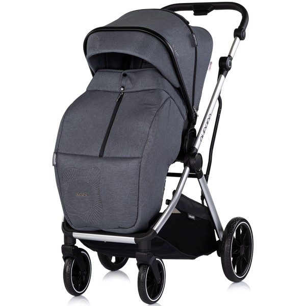 Cărucior 3 in 1 Chipolino Aurora, 0-4 ani, 22 kg, landou, parte sport reversibila, scaun auto i Size, pliabil culoare charcoal