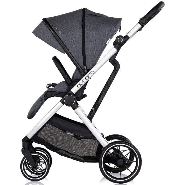 Cărucior 3 in 1 Chipolino Aurora, 0-4 ani, 22 kg, landou, parte sport reversibila, scaun auto i Size, pliabil culoare charcoal