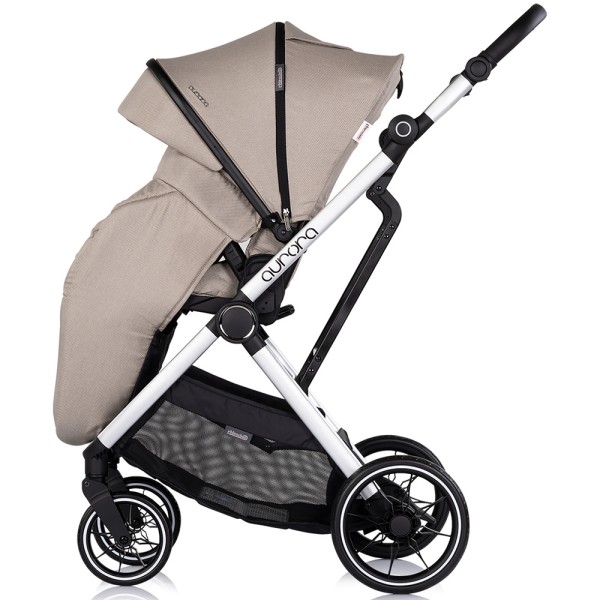Cărucior 3 in 1 Chipolino Aurora, 0-4 ani, 22 kg, landou, parte sport reversibila, scaun auto i Size, pliabil culoare latte