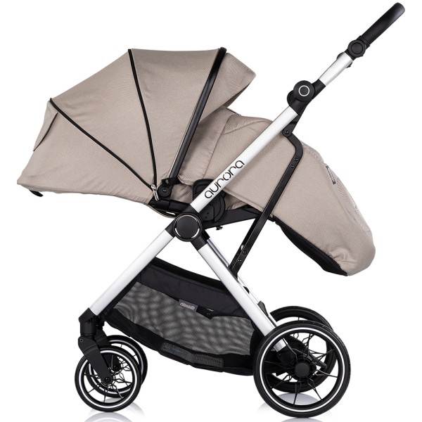 Cărucior 3 in 1 Chipolino Aurora, 0-4 ani, 22 kg, landou, parte sport reversibila, scaun auto i Size, pliabil culoare latte