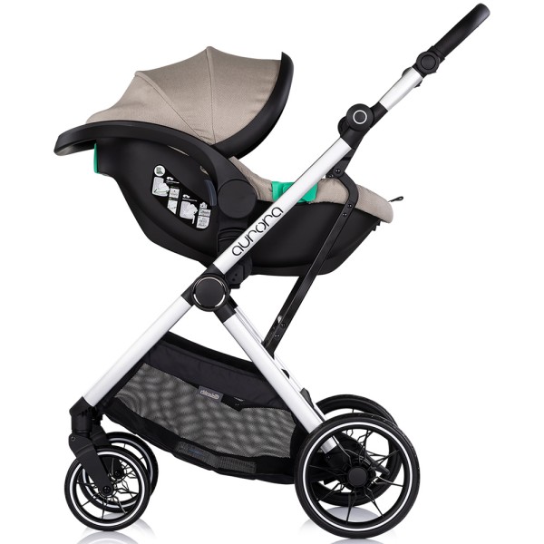 Cărucior 3 in 1 Chipolino Aurora, 0-4 ani, 22 kg, landou, parte sport reversibila, scaun auto i Size, pliabil culoare latte