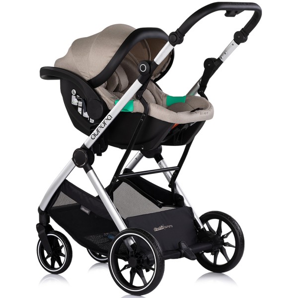Cărucior 3 in 1 Chipolino Aurora, 0-4 ani, 22 kg, landou, parte sport reversibila, scaun auto i Size, pliabil culoare latte