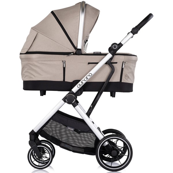 Cărucior 3 in 1 Chipolino Aurora, 0-4 ani, 22 kg, landou, parte sport reversibila, scaun auto i Size, pliabil culoare latte