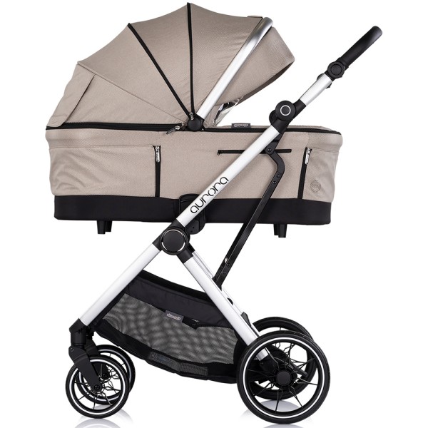 Cărucior 3 in 1 Chipolino Aurora, 0-4 ani, 22 kg, landou, parte sport reversibila, scaun auto i Size, pliabil culoare latte