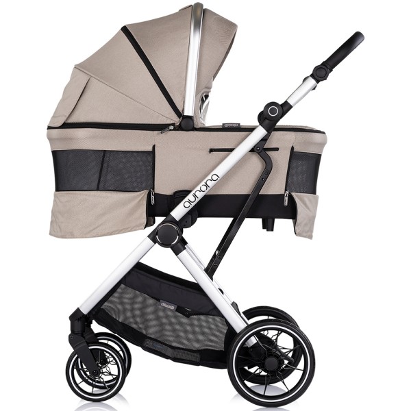 Cărucior 3 in 1 Chipolino Aurora, 0-4 ani, 22 kg, landou, parte sport reversibila, scaun auto i Size, pliabil culoare latte