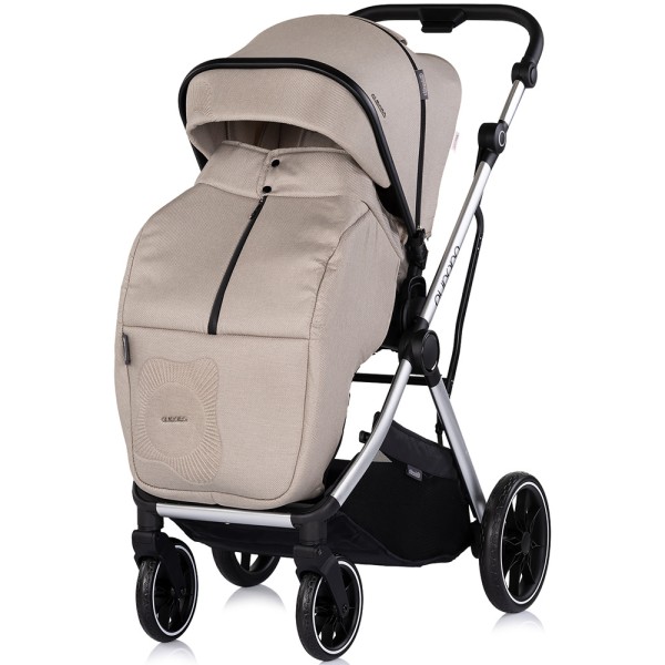Cărucior 3 in 1 Chipolino Aurora, 0-4 ani, 22 kg, landou, parte sport reversibila, scaun auto i Size, pliabil culoare latte