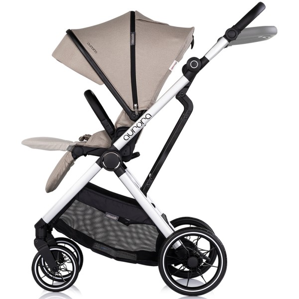 Cărucior 3 in 1 Chipolino Aurora, 0-4 ani, 22 kg, landou, parte sport reversibila, scaun auto i Size, pliabil culoare latte