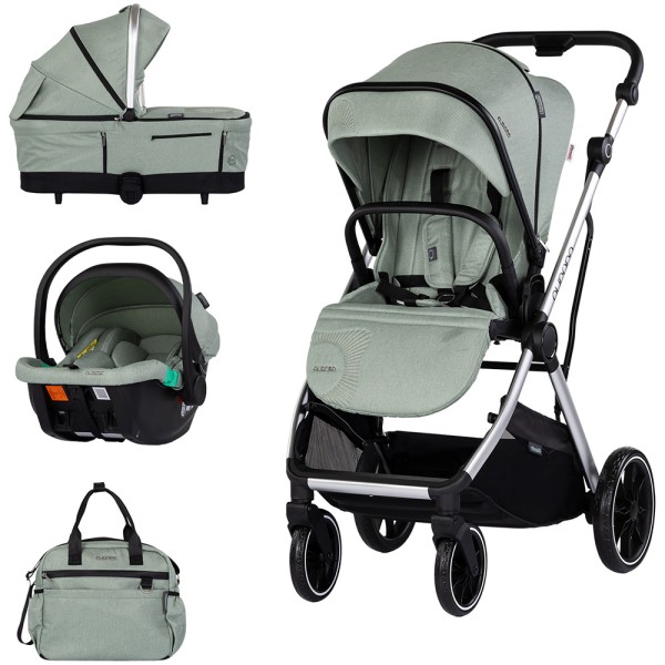 Cărucior 3 in 1 Chipolino Aurora, 0-4 ani, 22 kg, landou, parte sport reversibila, scaun auto i Size, pliabil culoare matcha