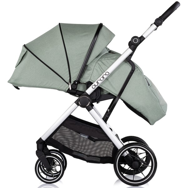 Cărucior 3 in 1 Chipolino Aurora, 0-4 ani, 22 kg, landou, parte sport reversibila, scaun auto i Size, pliabil culoare matcha