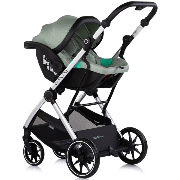 Cărucior 3 in 1 Chipolino Aurora, 0-4 ani, 22 kg, landou, parte sport reversibila, scaun auto i Size, pliabil culoare matcha