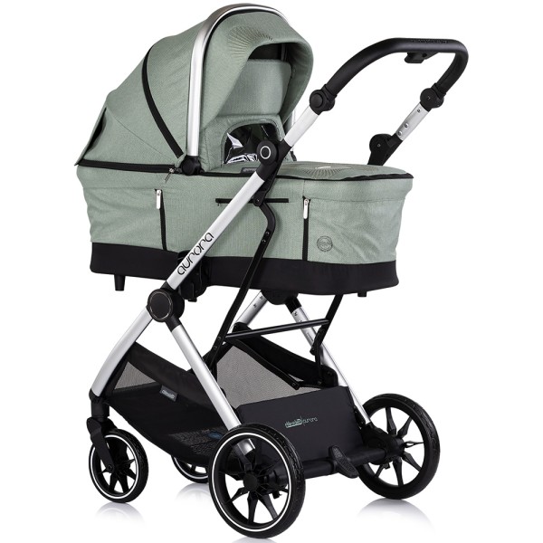 Cărucior 3 in 1 Chipolino Aurora, 0-4 ani, 22 kg, landou, parte sport reversibila, scaun auto i Size, pliabil culoare matcha