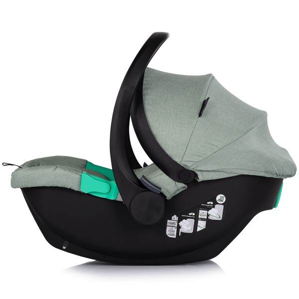 Cărucior 3 in 1 Chipolino Aurora, 0-4 ani, 22 kg, landou, parte sport reversibila, scaun auto i Size, pliabil culoare matcha