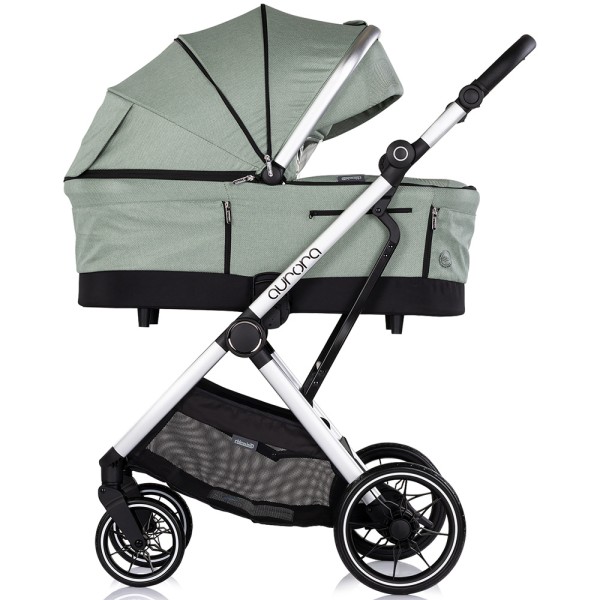 Cărucior 3 in 1 Chipolino Aurora, 0-4 ani, 22 kg, landou, parte sport reversibila, scaun auto i Size, pliabil culoare matcha