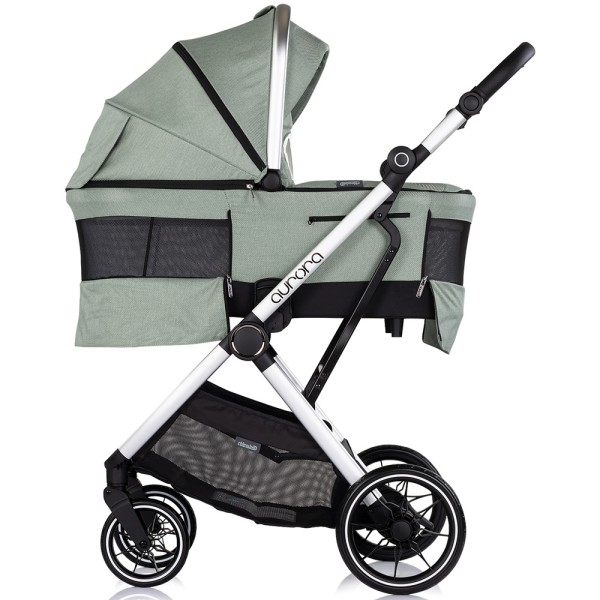 Cărucior 3 in 1 Chipolino Aurora, 0-4 ani, 22 kg, landou, parte sport reversibila, scaun auto i Size, pliabil culoare matcha