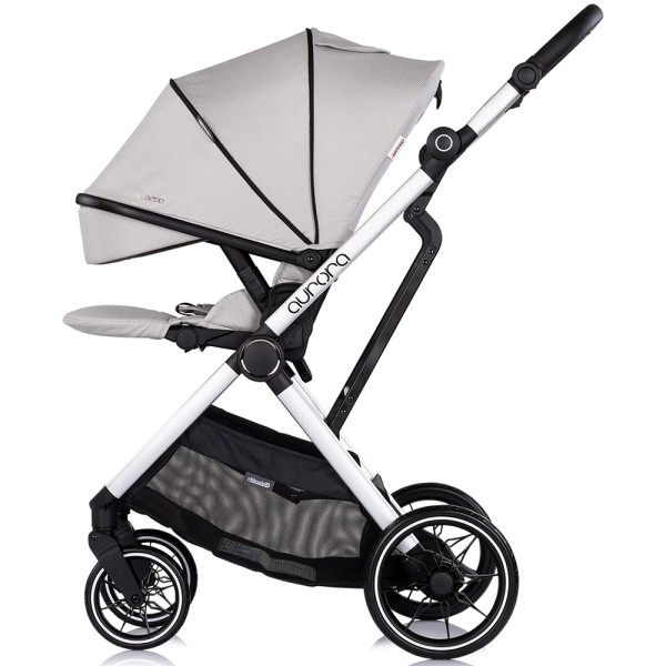 Cărucior 3 in 1 Chipolino Aurora, 0-4 ani, 22 kg, landou, parte sport reversibila, scaun auto i Size, pliabil culoare platinum