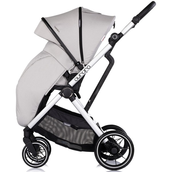 Cărucior 3 in 1 Chipolino Aurora, 0-4 ani, 22 kg, landou, parte sport reversibila, scaun auto i Size, pliabil culoare platinum