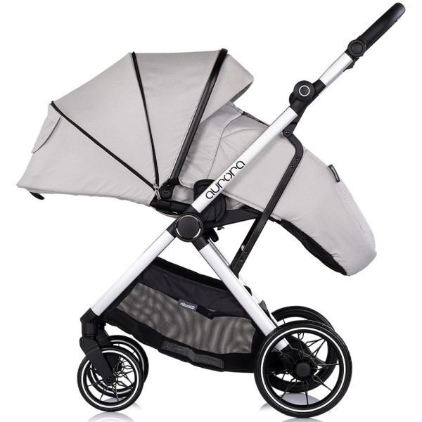 Cărucior 3 in 1 Chipolino Aurora, 0-4 ani, 22 kg, landou, parte sport reversibila, scaun auto i Size, pliabil culoare platinum