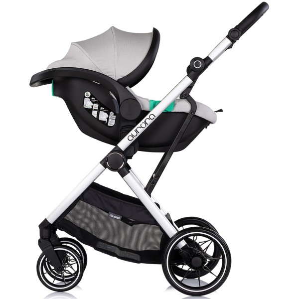 Cărucior 3 in 1 Chipolino Aurora, 0-4 ani, 22 kg, landou, parte sport reversibila, scaun auto i Size, pliabil culoare platinum