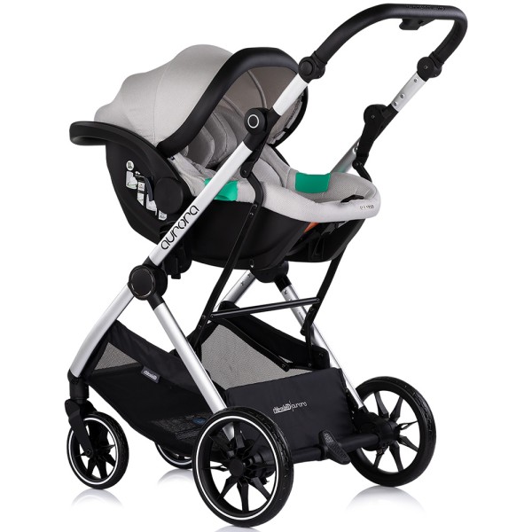 Cărucior 3 in 1 Chipolino Aurora, 0-4 ani, 22 kg, landou, parte sport reversibila, scaun auto i Size, pliabil culoare platinum
