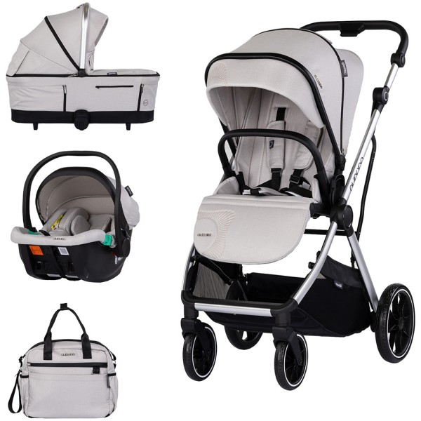 Cărucior 3 in 1 Chipolino Aurora, 0-4 ani, 22 kg, landou, parte sport reversibila, scaun auto i Size, pliabil culoare platinum