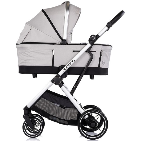 Cărucior 3 in 1 Chipolino Aurora, 0-4 ani, 22 kg, landou, parte sport reversibila, scaun auto i Size, pliabil culoare platinum