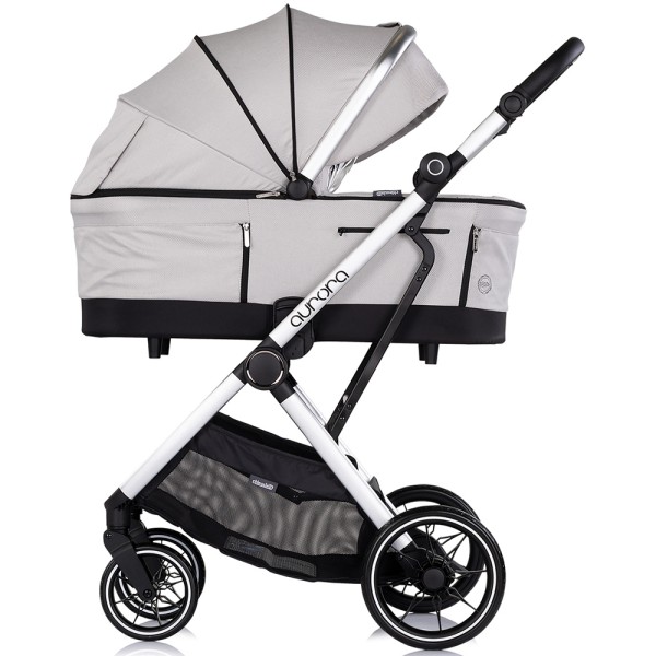 Cărucior 3 in 1 Chipolino Aurora, 0-4 ani, 22 kg, landou, parte sport reversibila, scaun auto i Size, pliabil culoare platinum