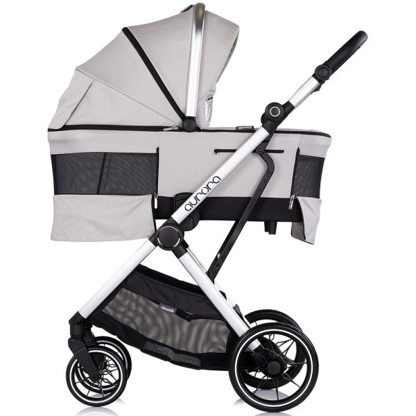 Cărucior 3 in 1 Chipolino Aurora, 0-4 ani, 22 kg, landou, parte sport reversibila, scaun auto i Size, pliabil culoare platinum