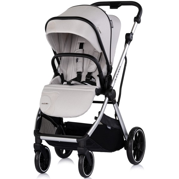 Cărucior 3 in 1 Chipolino Aurora, 0-4 ani, 22 kg, landou, parte sport reversibila, scaun auto i Size, pliabil culoare platinum
