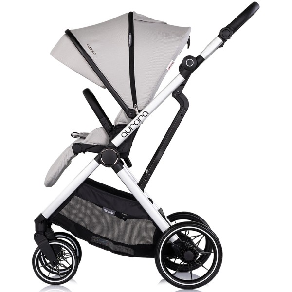 Cărucior 3 in 1 Chipolino Aurora, 0-4 ani, 22 kg, landou, parte sport reversibila, scaun auto i Size, pliabil culoare platinum