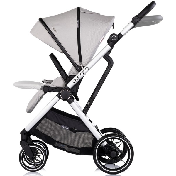 Cărucior 3 in 1 Chipolino Aurora, 0-4 ani, 22 kg, landou, parte sport reversibila, scaun auto i Size, pliabil culoare platinum