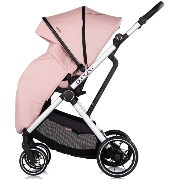 Cărucior 3 in 1 Chipolino Aurora, 0-4 ani, 22 kg, landou, parte sport reversibila, scaun auto i Size, pliabil culoare powder pink