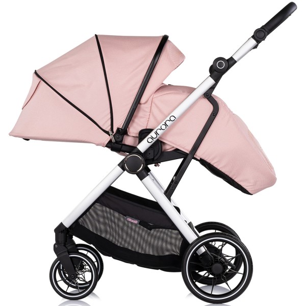 Cărucior 3 in 1 Chipolino Aurora, 0-4 ani, 22 kg, landou, parte sport reversibila, scaun auto i Size, pliabil culoare powder pink