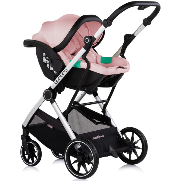 Cărucior 3 in 1 Chipolino Aurora, 0-4 ani, 22 kg, landou, parte sport reversibila, scaun auto i Size, pliabil culoare powder pink