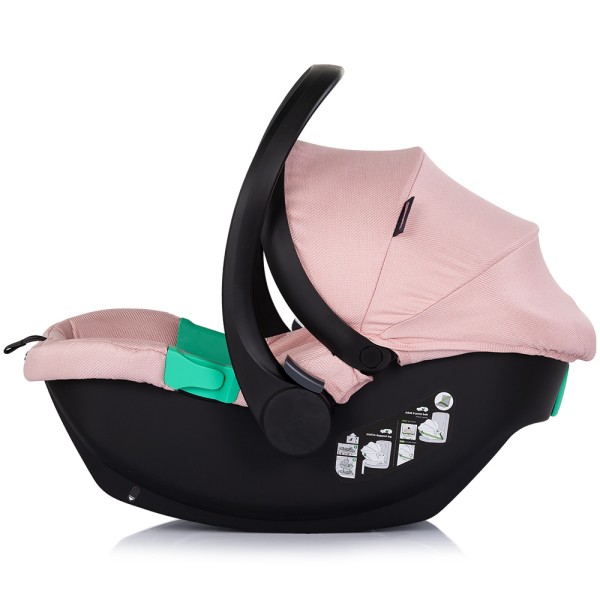 Cărucior 3 in 1 Chipolino Aurora, 0-4 ani, 22 kg, landou, parte sport reversibila, scaun auto i Size, pliabil culoare powder pink