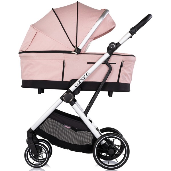 Cărucior 3 in 1 Chipolino Aurora, 0-4 ani, 22 kg, landou, parte sport reversibila, scaun auto i Size, pliabil culoare powder pink
