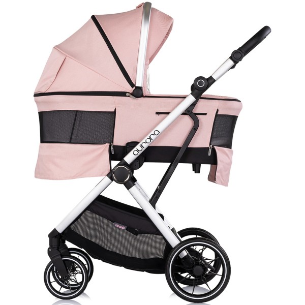 Cărucior 3 in 1 Chipolino Aurora, 0-4 ani, 22 kg, landou, parte sport reversibila, scaun auto i Size, pliabil culoare powder pink