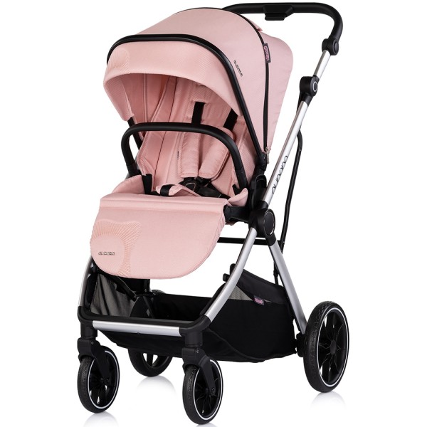 Cărucior 3 in 1 Chipolino Aurora, 0-4 ani, 22 kg, landou, parte sport reversibila, scaun auto i Size, pliabil culoare powder pink