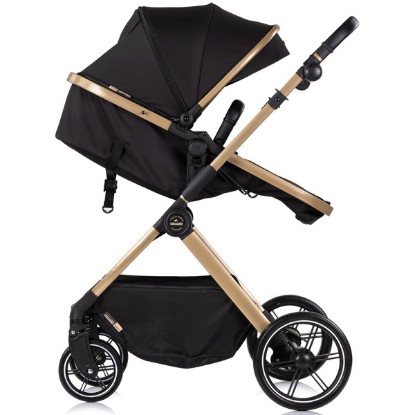Cărucior 2 in 1 Chipolino Pearl, 0-4 ani, 22 kg, landou transformabil, parte sport reversibila, pliabil, culoare noir