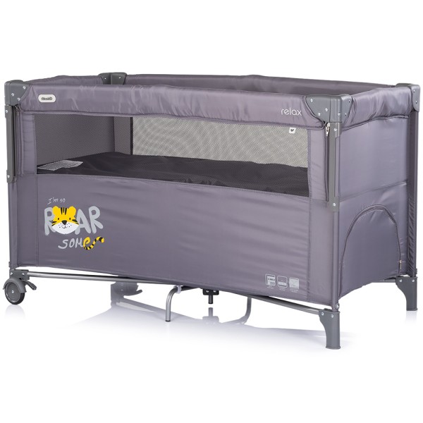 Patut pliabil Chipolino Relax Tiger charcoal cu laterala culisanta