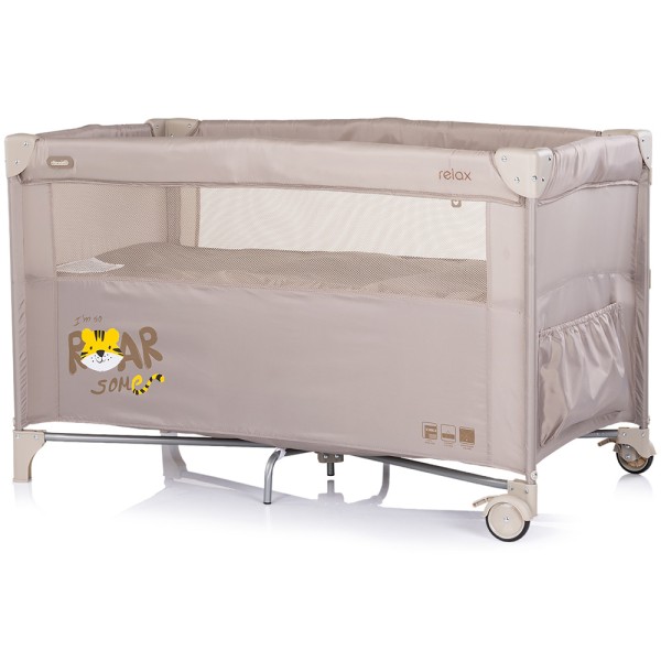 Patut pliabil Chipolino Relax Tiger latte cu laterala culisanta