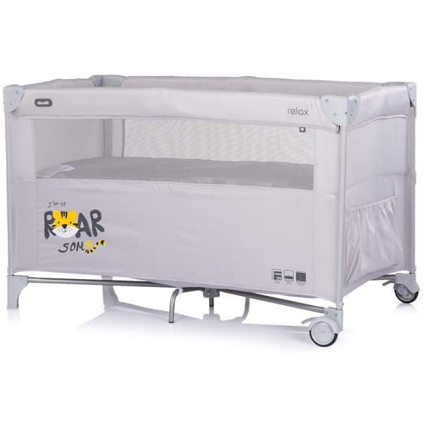 Patut pliabil Chipolino Relax Tiger platinum cu laterala culisanta