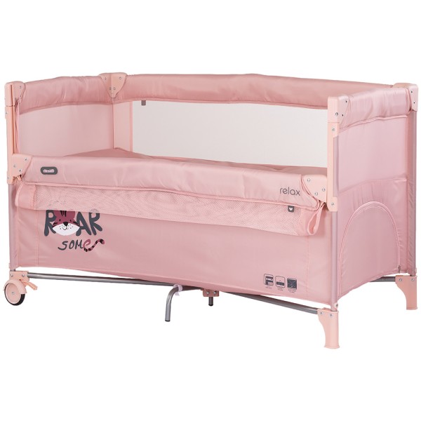 Patut pliabil Chipolino Relax Tiger powder pink cu laterala culisanta