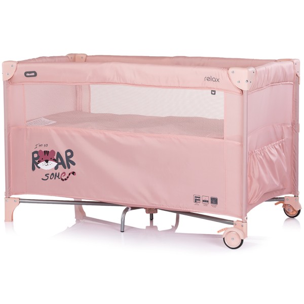Patut pliabil Chipolino Relax Tiger powder pink cu laterala culisanta