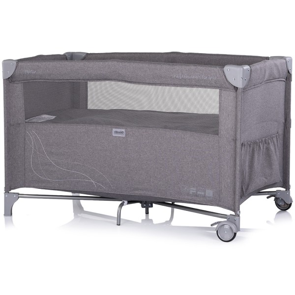 Patut pliabil Chipolino Relax charcoal linen cu laterala culisanta
